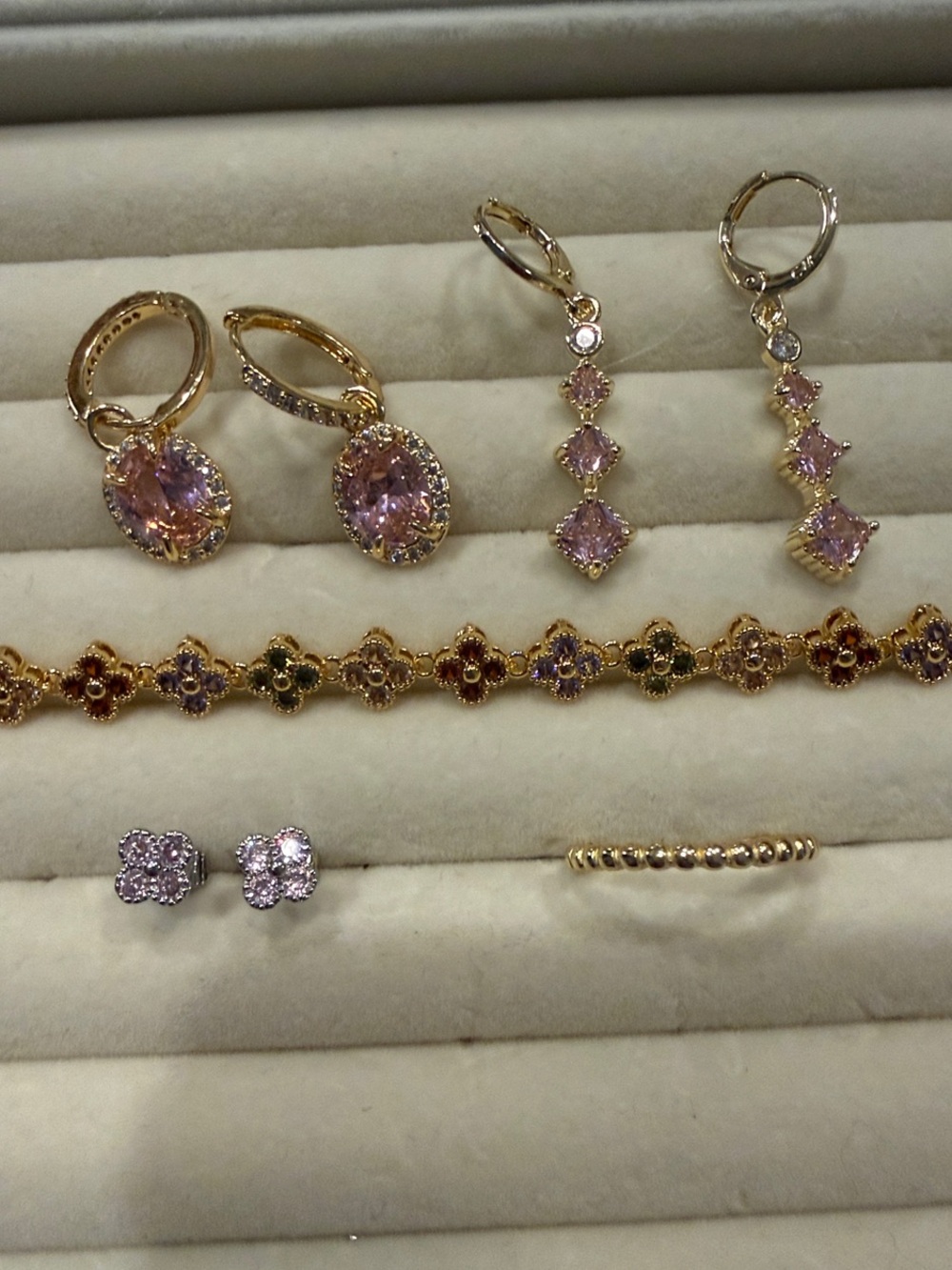 Gold Pink Crystal Drop Earrings - Women Jewelry for ahava